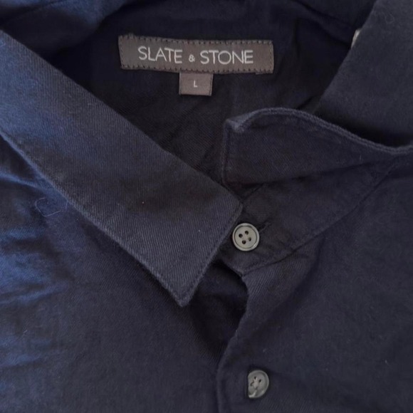 Slate & Stone - Button Up Shirt Men's Size L Navy Blue Casual Dressy Long Sleeve - Picture 2 of 4